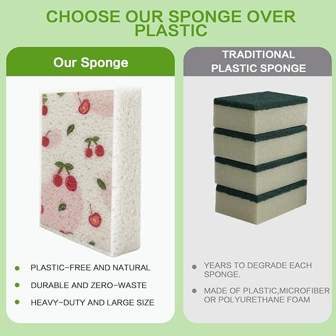 Scratch Scrub Sponge, 6 - Pack Kitchen Sponges for Cleaning Around the Home, Bathroom & More, Large Size Scratch-Free Dish Scrubber, Best for Nonstick Pots and Pans (4" x 6" x 1",Cherry