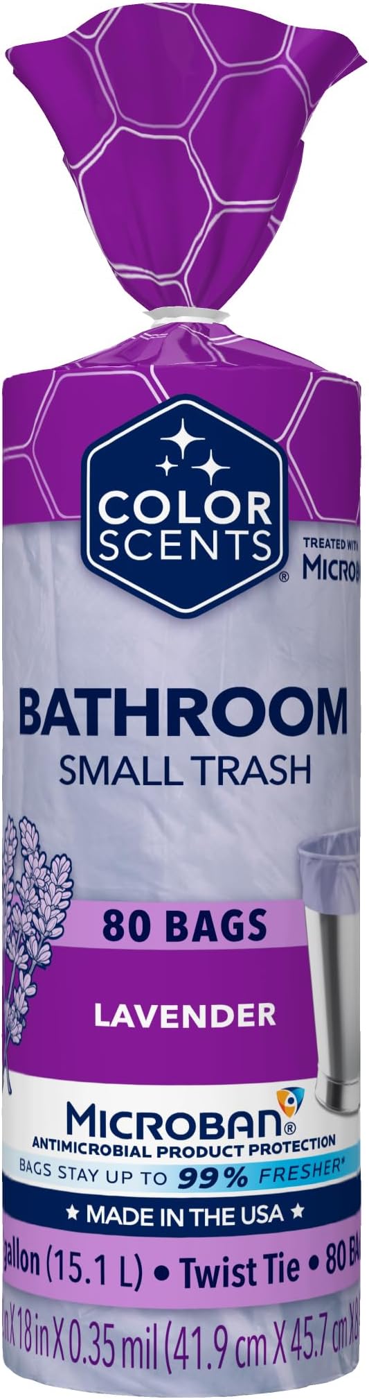 Color Scents 4 Gallon Small Trash Bags Twist Tie 80 Count Lavender