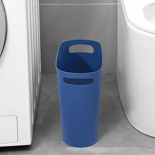 rejomiik Small Bathroom Trash Can, 3.5 Gallon Slim Garbage Can, Blue | Plastic Waste Basket with Handles for Bathroom, Bedroom, Dorm, Kitchen, Office and Narrow Spaces