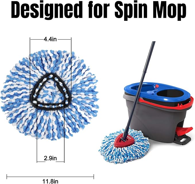 9 Pack Spin Mop Replacement Head Compatible with RinseClean 2-Tank System | Microfiber,Machine Washable,Reusable, Easy to Clean,Suitable for Sealed Hardwood,Tile,Laminate & Marble Floors
