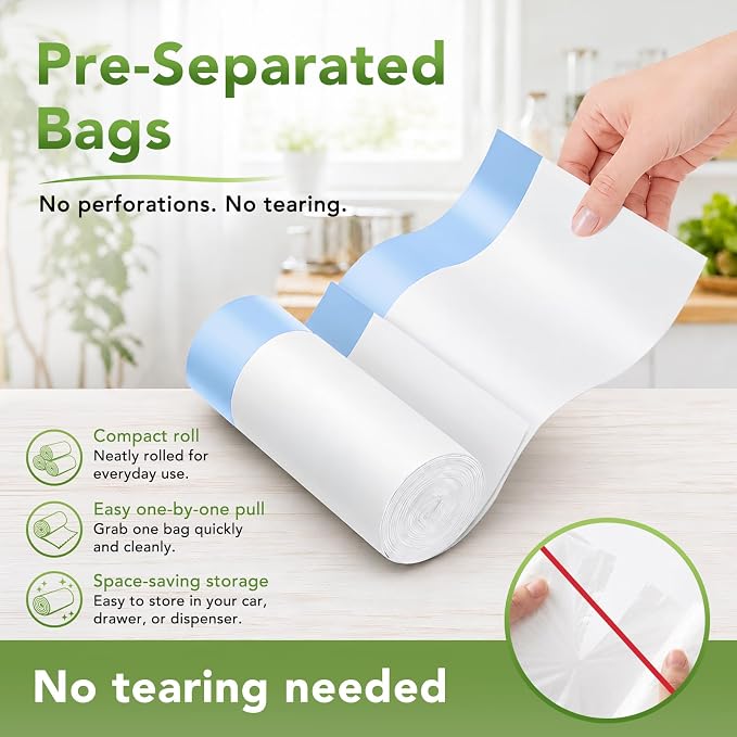 Delxo 1.6 Gallon Small Drawstring Trash Bags Mini Garbage Bags 60 Counts | Code Fit 1.2 - 2.0 Gallon Bathroom Trash Can Bin Liners, 4.5-8 Liter Plastic Garbage Bag for home office kitchen, White