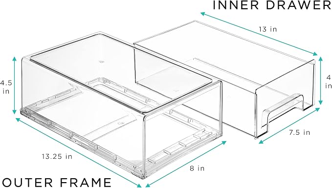 Sorbus Clear Stackable Storage Drawers with Pull-Out Bins (Medium, 2 Pack) | Easy-access plastic organization for pantries, offices, bathrooms and closets; supports sorting and visibility.