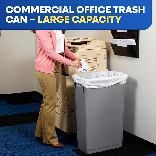 PLASTIC PRINCE 23 Gallon Slim Trash Can Kitchen, Commercial Tall Trash Bin Narrow, Rectangular Slim Jim Skinny Garbage Can for Home Garage Cabinet Restaurant, 6 Pack, Gray