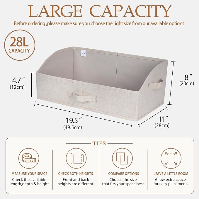 WUIKE Trapezoid Storage Bins for Closet Organizers and Storage, Fabric Closet Bins with Handles, Foldable Storage Baskets for Clothes, Purse, Blanket, Line Beige, Extra Large, 3-Pack