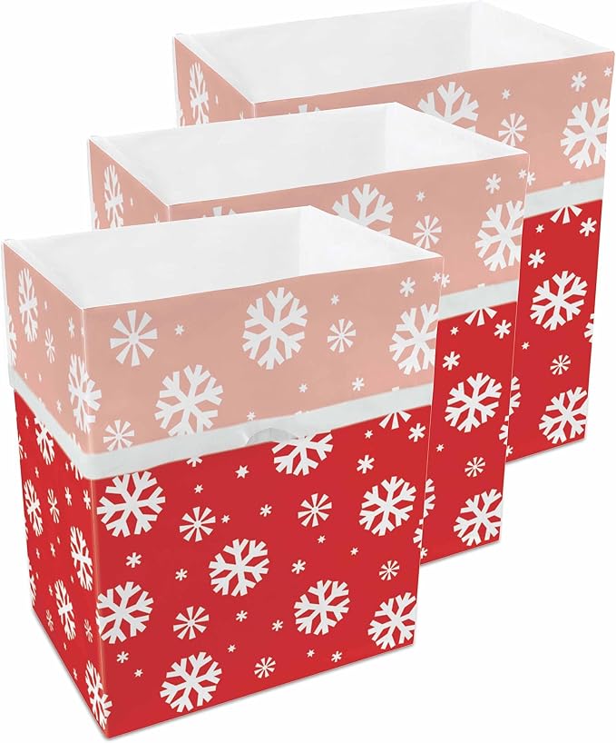 Clean Cubes 13 Gallon Disposable Pop-Up Trash Cans, 3-Pack (Snowflake) | Extra Trash Space for Parties and Events, No Assembly Required, Built-In Liner, Wire-Reinforced Opening Stays Fully Open