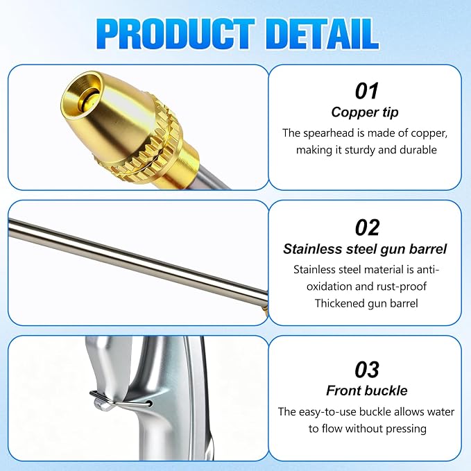 Brass High Pressure Washer Nozzle, Long Nozzle Garden Hose Attachment, Heavy Duty Water Spray Jet for Patio, Car Washing, Garden Cleaning, Outdoor Use & Pet Shower(1set)