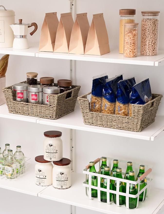 StorageWorks Pantry Baskets for Organizing, Storage Baskets, Seagrass | Pantry Baskets for Patato and Onion Storage, Stackable Wicker Basket Organizer for Shelf, Woven Basket for Storage, 2-Pack