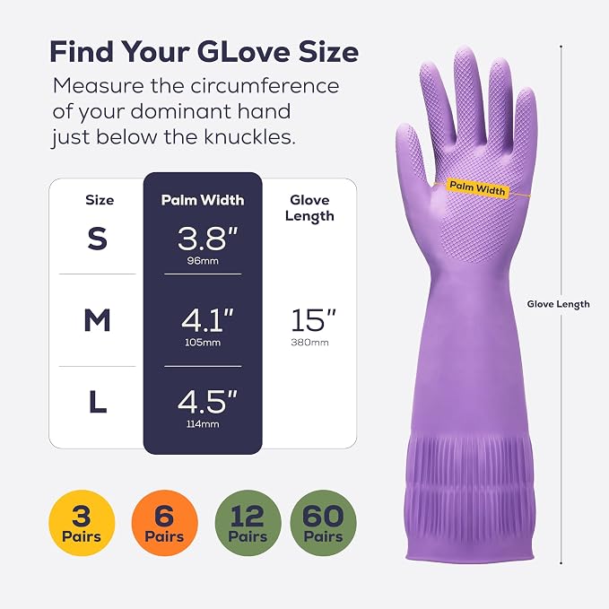 FMP Brands 3/6/12/60 Pairs 15 Inch Extra Long Rubber Dishwashing Gloves - Non-Slip for Cleaning, Kitchen, Bathroom, Gardening