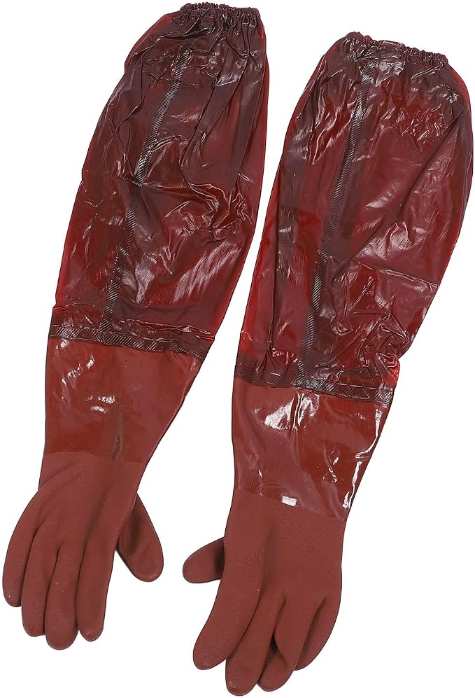 Long Rubber Pond Gloves, Durable Rain Proof Cleaning Gloves for Machine Maintenance, 65cm Length, 1 Pair