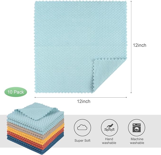Dish Cloth for Washing Dishes Kitchen Washcloth Cleaning Cloth | 12x12inch 10pack Kitchen Towels Rags, Microfiber Cleaning Cloths, Wash Cloths with Popcorn Texture, Wholesale, Assorted