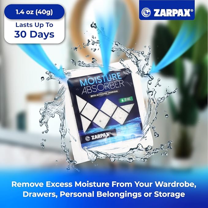 Moisture Absorber Sachets Activated Charcoal 1.4 oz/40g - Remove Excess Moisture In Air - Desiccant Dehumidifier for Closet, Drawer, Safe, Storage - Dampness & Humidity Control - Set of 30