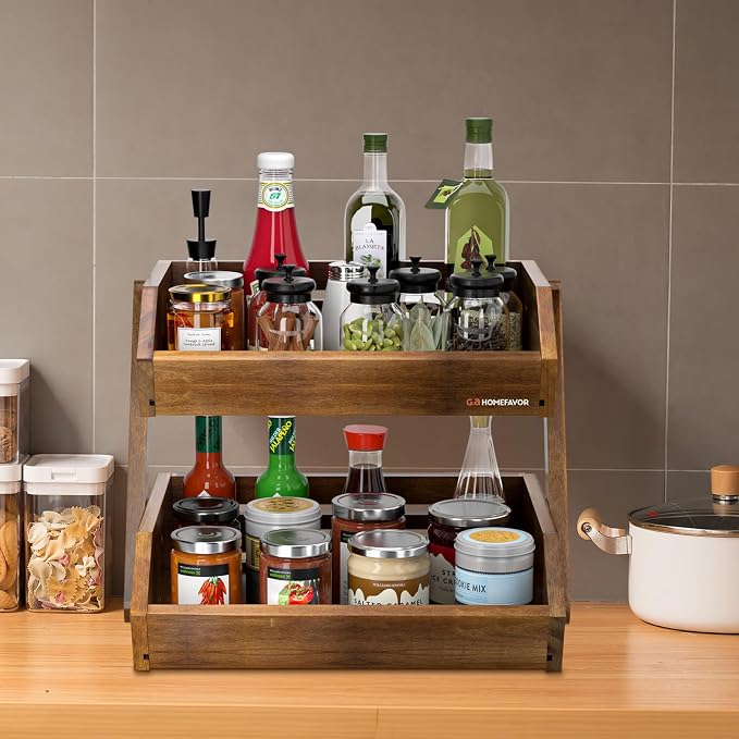 G.a HOMEFAVOR 2-Tier Acacia Wood Fruit Basket for Kitchen, Self-assembly | Large Fruit Bowl for Kitchen Countertop, Fruit Stand Storage Holder for Vegetables and Snack Home Organizer