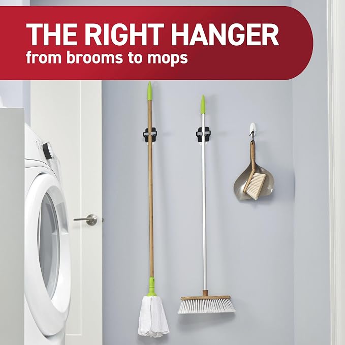 Command Large Black Broom Grippers, 3 Grippers, 6 Strips | Damage-Free Hanging Wall Mount Broom and Mop Holder, No Tools Cleaning Organizer, Holds up to 4 lb