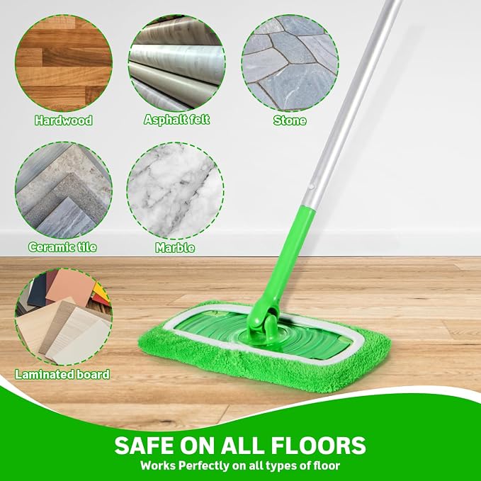 6 Pack Reusable Microfiber Mop Pads for Swiffer Sweeper Mop | Machine washable for wet & dry cleaning on hardwood, tile and sealed floors. Removes dust, dirt and pet hair.