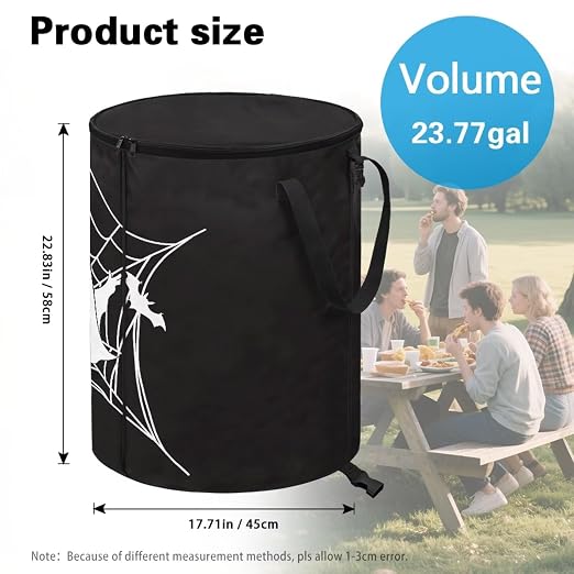 doginthehole Halloween Decorations Outdoor Trash Can with Lid 20 Gallon Spooky Ghost Spider Web Collapsible Trash Can Waterproof Garbage Bags for Car, RV's, Yard Storage Bin Halloween Fall Home Decor