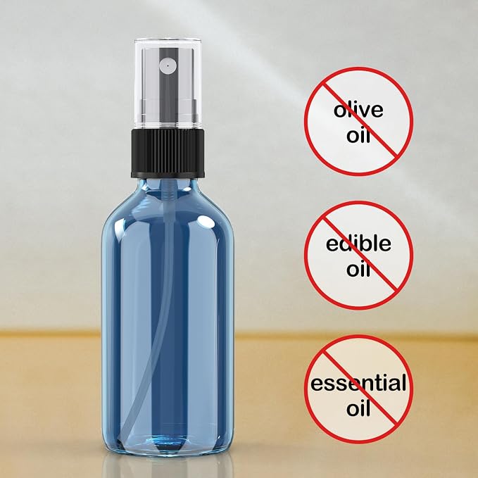 2 oz Mini Glass Spray Bottles, Empty Small Spray Bottles with Funnel Dropper, Fine Mist for Hair, Travel, Plants, Cleaning Solutions and Skin Care (4 Pack Indigo Blue)