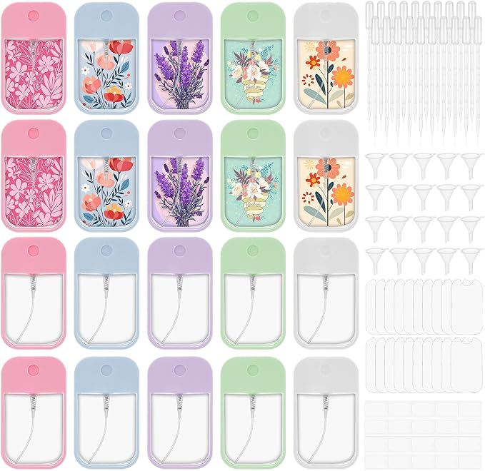 20 Pack Sublimation Blanks Card Perfume Spray Bottle, 45 ml | Mini Portable Sprayer Bottle with Funnel, Perfume Dispenser, Double-Sided Sublimation Aluminum Sheets, Travel Accessory