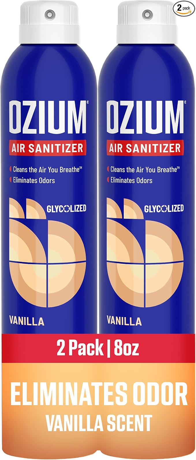 Ozium 8 Oz. Air Sanitizer & Odor Eliminator Spray | For Homes, Cars, Offices and More, Vanilla Scent, Pack of 2