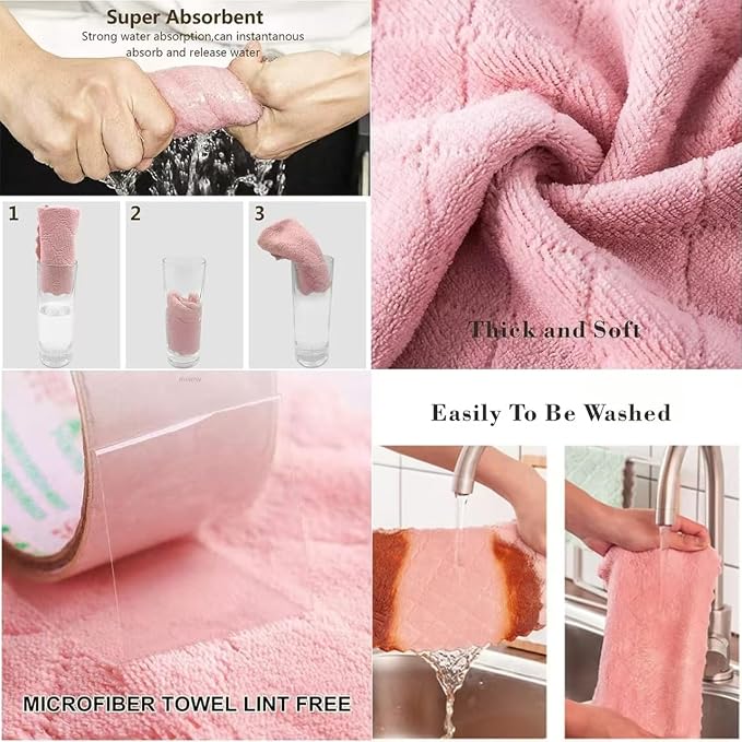 32 Pack Kitchen Dish Cloths Dish Towels, Super Soft and Absorbent Coral Fleece Cloth, Coral Velvet Microfiber Cleaning Cloth, Nonstick Oil Washable Fast Drying Dish Rags for Clean Table, Dish, Glass.