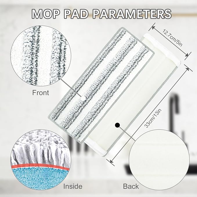 12 Pack Microfiber Mopping Rplacement Pads Compatible with JOYMOOP | Compatible with JOYMOOP Flat Mop and Most 13"X5" Flat Floor Mop, Reusable & Washable Microfiber Cleaning Pads