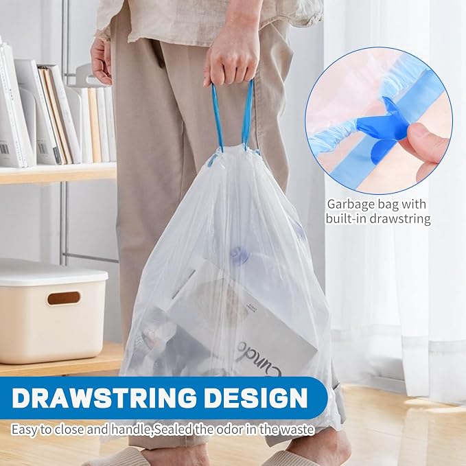 4 Gallon Trash Bags Drawstring, Small Trash Bags Tear-Free, 4 Gal Unscented White Small Garbage Bags, Separated Thick Plastic Wastebasket Liners for Toilet Home Office and Bedroom, 120 Count