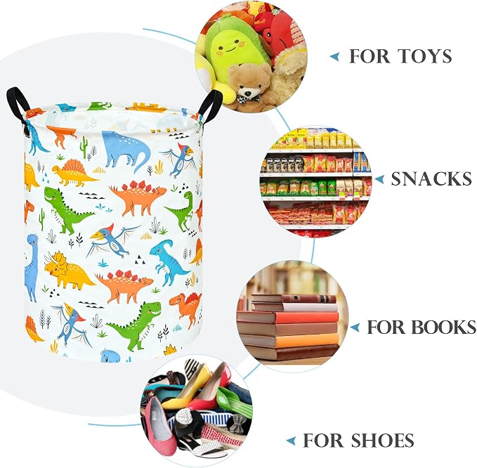 Colorful Dinosaur Laundry Basket,Dragon Nursery Hamper,Toy Basket for Boys | Collapsible Waterproof Kids Laundry Basket With Handle,Multi-scene Organizer for Home Bedroom,Jurassic Dinosaurs Gift Bin