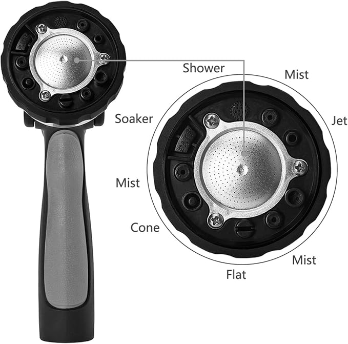 GREEN MOUNT New Patent Garden Hose Nozzle, Heavy Duty Water Nozzle, High Pressure Fireman Style Nozzle with Ergonomic Handle to Water Lawn and Garden, Black