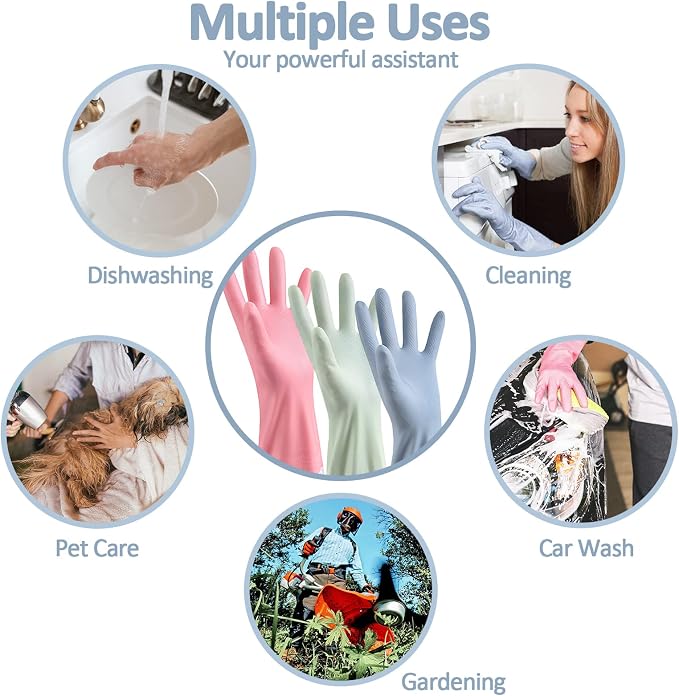 3pcs Dishwashing Cleaning Gloves, Waterproof Reusable Kitchen Long Gloves, Latex-Free Household Gloves for Laundry, Cleaning, Working, Gardening | PVC Material, Odorless. Elbow Length, Textured Grip, Heat-Isolating Lining. Ideal for Dishwashing, Garden...