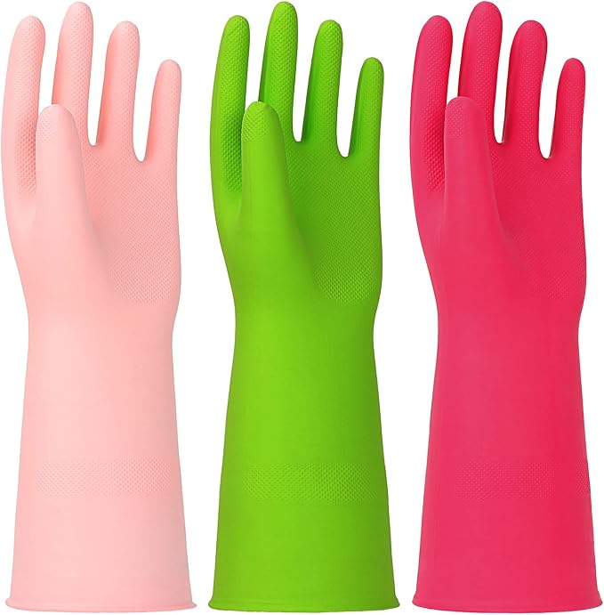 Latex Free Nitrile Cleaning Gloves, Large, 3 Pairs | 12 Mil Thick, Reusable Gloves with Non-Slip Grip, Waterproof for Dishwashing, Kitchen, Bathroom & Household Cleaning