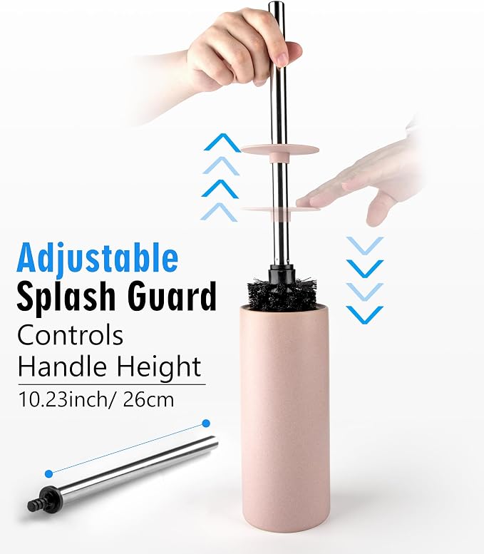 Matt Pink Ceramic Toilet Brush and Holder Set | Freestanding Toilet Bowl Cleaners Brush, Scrubber Brush for Toilet, Bathroom Accessories with Stainless Handle, Deep Cleaning