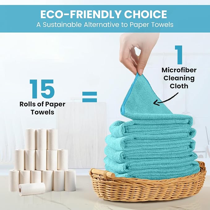 12 Pack Microfiber Cleaning Cloth, 11 Assorted Colors Cleaning Rags for Housekeeping, Colorful Reusable Microfiber Towels for Car, Kitchen, Bathroom and Household Cleaning Supplies, 11.8"X11.8"