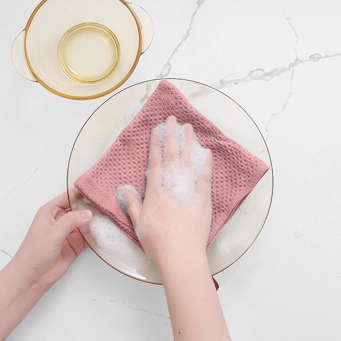 Homaxy 100% Cotton Waffle Weave Kitchen Dish Cloths 8-Pack, Dried Rose | 12 x 12 Inches, Ultra Soft Absorbent Dish Towels, Quick Drying Dish Rags with Hanging Loop