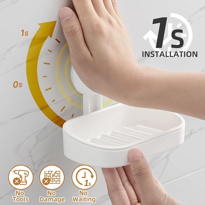 LEVERLOC Soap Holder, Soap Dish for Shower, Suction Cup Bar Soap Holder | 2 Set Soap Bar Holder for Shower, Wall Mounted Self Draining, NO Drill Sponge Holder for Bathroom, Bathtub Kitchen Sink