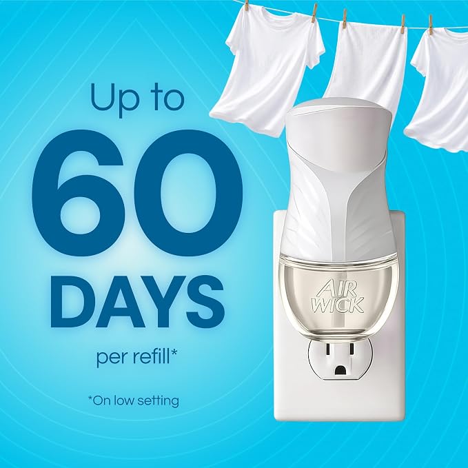 Air Wick Plug in Scented Oil Starter Kit, 2 Warmers + 6 Refills, Fresh Linen, Same Familiar Smell of Fresh Laundry, Eco Friendly, Essential Oils, Air Freshener