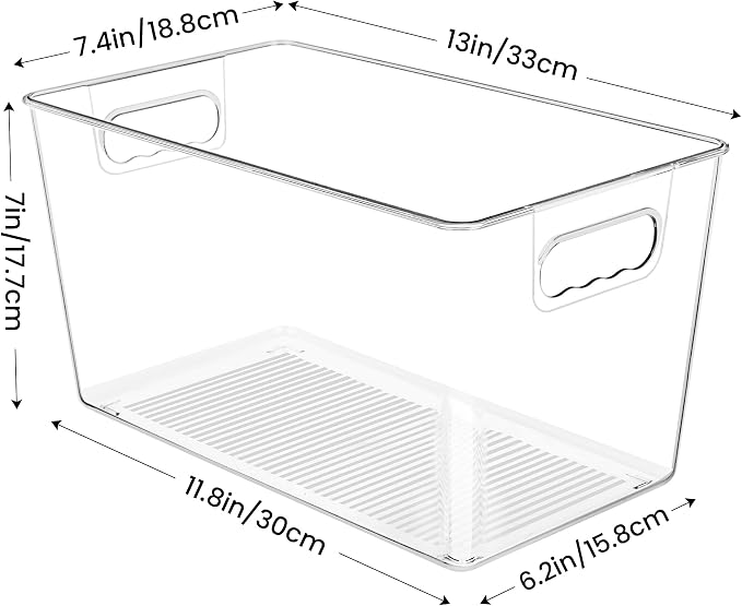 YIHONG 10 Pack Clear Storage Bins, Pantry Organizer Bins with Handle, XL | Plastic Bins, Pantry Storage Containers for Kitchen, Freezer, Cabinet, Closet, Bathroom, Under Sink Organizers and Storage