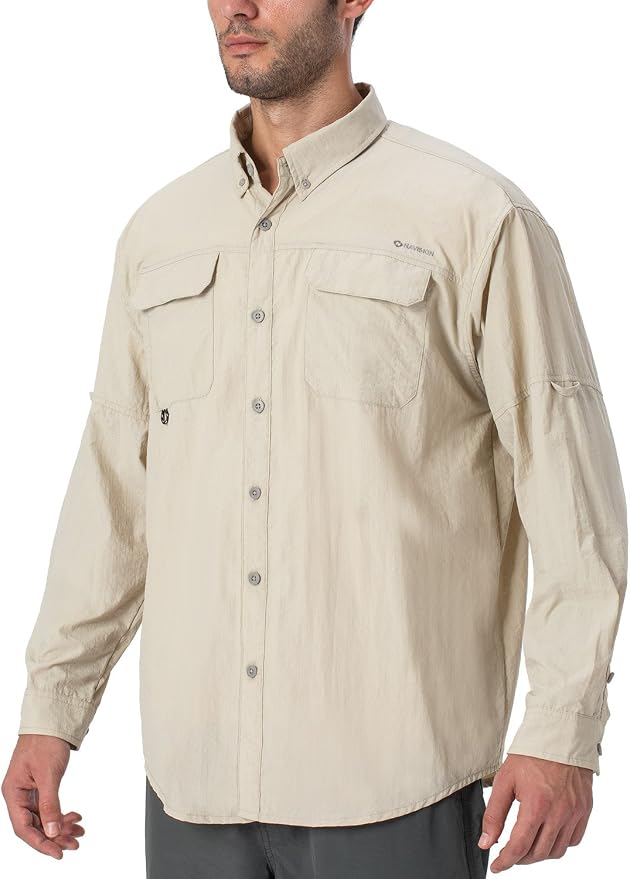 NAVISKIN Men's UPF 50+ Sun Protection Long Sleeve Fishing Shirts | UV Protective, Quick Dry, Vented Back, Utility Pockets, Roll Up Sleeves, Lightweight PFG Shirts For Hiking Camping Safari