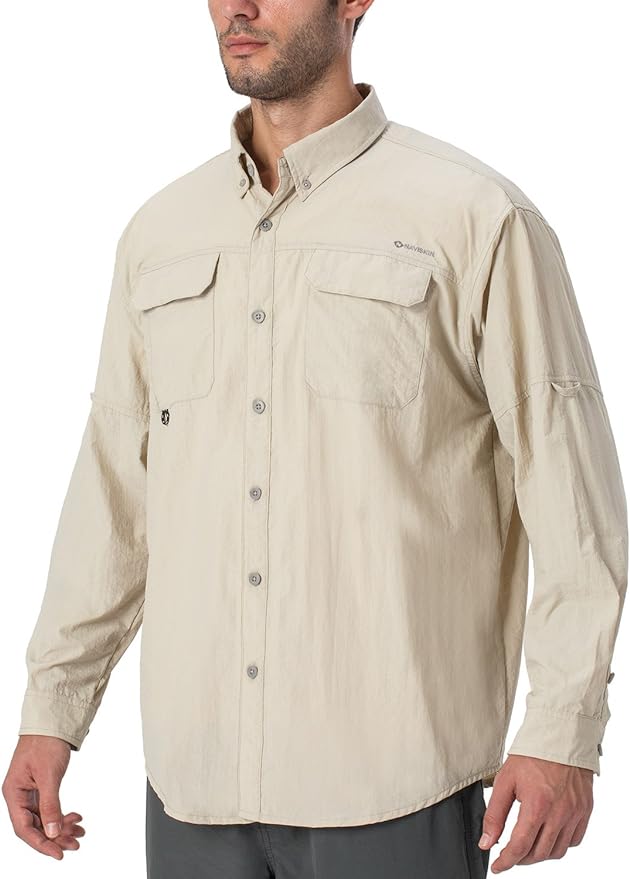 NAVISKIN Men's UPF 50+ Sun Protection Long Sleeve Fishing Shirts | UV Protective, Quick Dry, Vented Back, Utility Pockets, Roll Up Sleeves, Lightweight PFG Shirts For Hiking Camping Safari