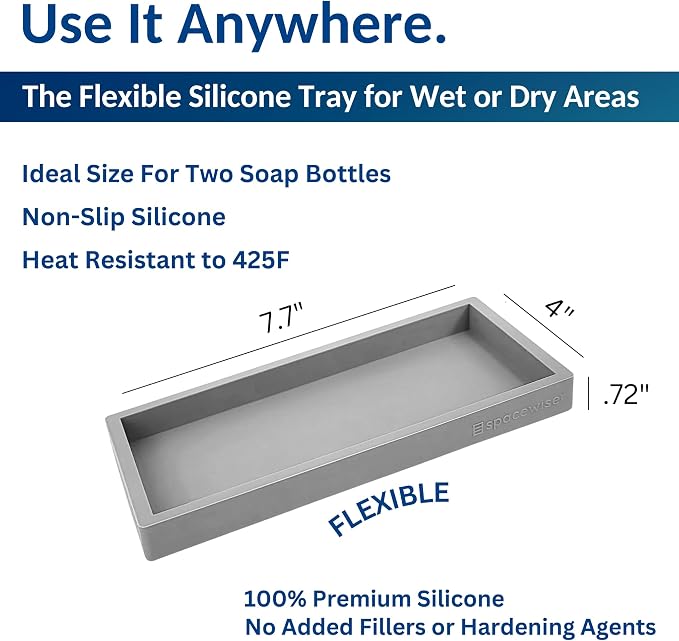 Spacewiser Countertop & Vanity Silicone Tray - Small 7.7" Kitchen Soap Tray | Kitchen Sink Soap Tray, Dish Soap Tray for Kitchen Counter, Bathroom Tray, Silicone Soap Dispenser Tray & Sponge Holder