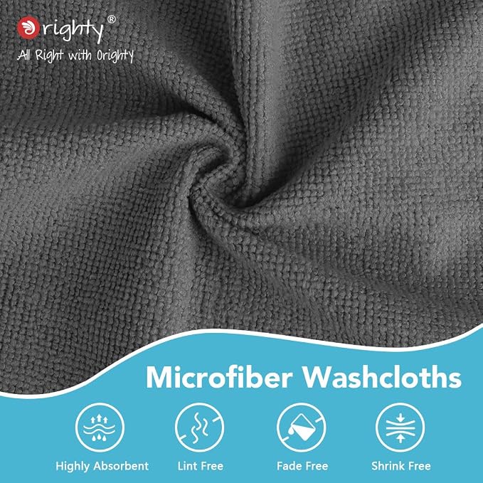 Orighty Washcloths Bulk, 200 Pack Microfiber Face Towels, 12x12 Inch Grey | Highly Absorbent & Soft Feel, Multi-Purpose Wash Cloths & Hand Towels for Bathroom, Hotel, Spa, and Gym
