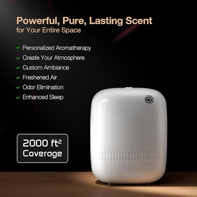 Airversa ANW Smart Waterless Diffuser Starter Kit for Room,White | 2x100 mL Hotel Scent Fragrance Oil, Up to 2000 sq ft, App Control, 400mL, DC-12V/1A Adapter, Scent Air Machine, ANWKit-2x100