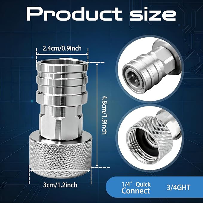 Garden Hose to Mini Power Washer Adapter, 3/4" GHT to 1/4" Quick Connect Stainless Steel Connector, Convert Water Hose to Pressure Washer Attachment for Cleaning (Connector + 5 Nozzle Set)
