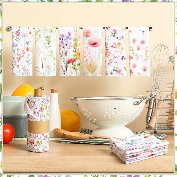 Reusable Kitchen Cloths Cotton Towel, 90 Pack, Wildflowers | Washable 9.84x11.81in, Paperless Towel Rolls Bulk, Cleaning Cloth Napkins for Dishes