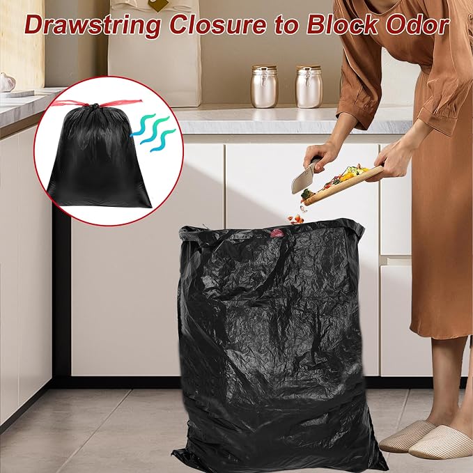 O2frepak 33gal Drawstring Tall Trash Bags 30ct 80x100cm Scented Heavy Duty | Kitchen Tall Reinforced Leakproof Garbage Bags