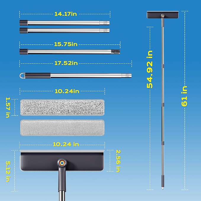 Window Squeegee for Home, Window Cleaner Tool with Extension Pole, Squeegee for Window Cleaning with 3 Microfiber Cloths and Screen Brush, Window Cleaning Kit for Car Windshield, Shower Glass Doors