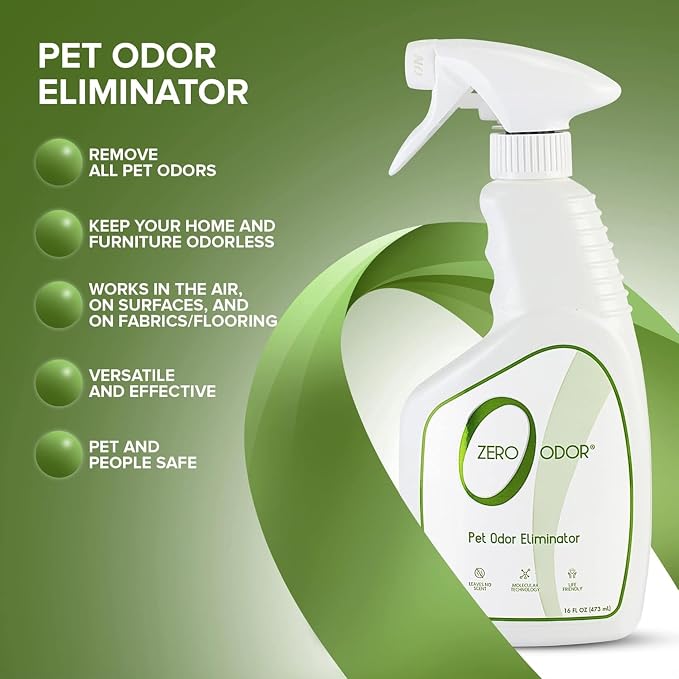 Zero Odor Pet Odor Eliminator, Air and Surface Odor Remover for Carpet, Furniture, and Pet Beds, Trigger Spray, 16 fl oz (Pack of 2)