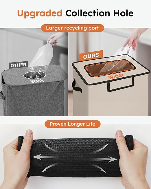 SOLEDI Recycling Bin for Kitchen,26 Gallon Large Recycle Bin with Lid and 2 Removeable Reusable Inner Bags,Indoor Recycling Trash Can for Collector of Bottles Cans, and Plastic,Beige