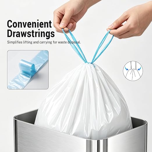 Ducksky Heavy Duty 13-Gallon / 40-60 Liter, 40 Count Drawstring Trash Bags– Extra Strong, Unscented, Leak-Proof & Puncture-Resistant, for Kitchen & Home, Odor-Controlling Seal