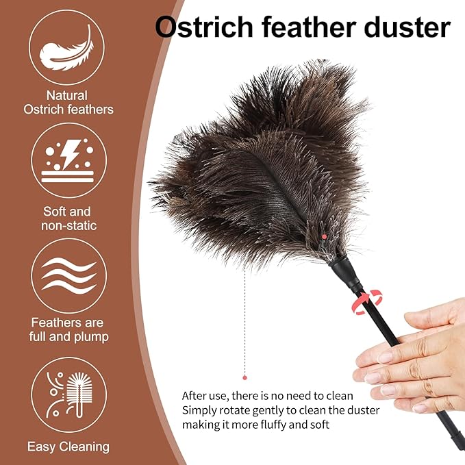 Ostrich Feather Duster-14.9 Inch Mini Natural Feathers Dusters with Plastic Handle Reusable Handheld for Cleaning Supplies Home Car Office(6pcs)