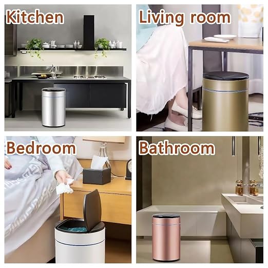 Garbage Can with Lid, Intelligent Sensor Opening (1, Silver) | Smart Trash Can for Living Room, Bedroom, Kitchen and Bathroom