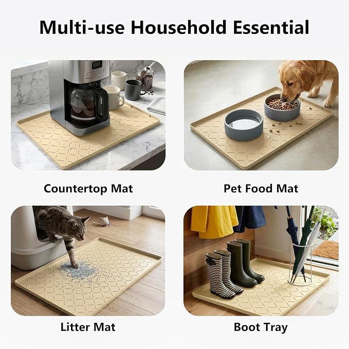Mateeylife Under Sink Mat Kitchen Waterproof, Silicone Sink Tray 28"X19" | Under Sink Organizer Cabinet Shelf Protective Liner, Multi-use Silicone Mat for Boot Tray & Litter Mat, Khaki